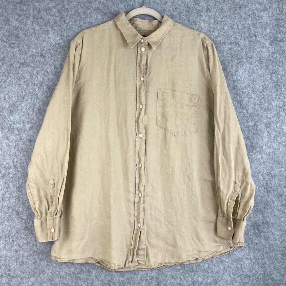 Gap Linen Top Womens XL Beige Button Up Long Sleeve Coastal Lagenlook Casual